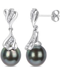 Rina Limor - Contemporary Pearls 14k 0.12 Ct. Tw. Diamond 9-10mm Pearl Dangle Earrings - Lyst