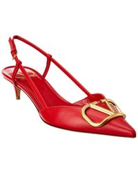 Valentino Leather Medallion Slingback Court Shoes - Red
