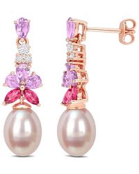 Rina Limor 18k Rose Gold Over Silver 2.36 Ct. Tw. Gemstone 8.5-9mm Pearl Drop Earrings - Pink