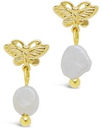 Sterling Forever 14k Plated 6mm Pearl Resin Butterfly Studs - Multicolour