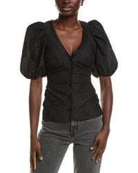 Ganni - Jacquard Organza Gathered V-neck Blouse - Lyst