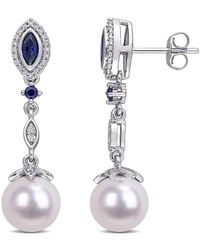 Rina Limor - 10k 0.53 Ct. Tw. Diamond & Blue Sapphire 8.5-9mm Pearl Drop Earrings - Lyst
