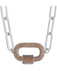 Sterling Forever - Rhodium Plated Cz Carabiner Necklace - Lyst