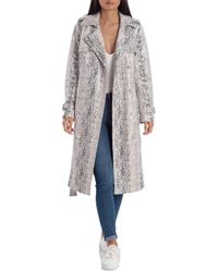 Avec Les Filles Double-breasted Snake Print Trench Coat - Gray