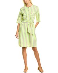 Vilagallo Striped Linen-blend Shift Dress - Green