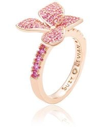 Suzy Levian - Silver 0.02 Ct. Tw. Diamond & Pink Sapphire Ring - Lyst