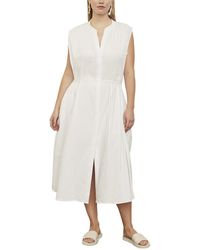 Vince - Plus Shirred Band Collar Linen Dress - Lyst