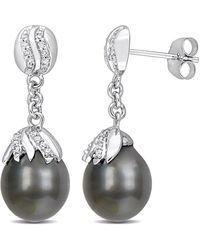 Rina Limor - Contemporary Pearls 14k 0.14 Ct. Tw. Diamond 9-10mm Pearl Drop Earrings - Lyst