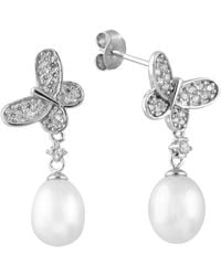 Splendid - Rhodium Plated 7.5-8mm Pearl Drop Earrings - Lyst