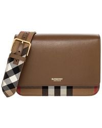 Burberry - ! Mackford House Check Leather Shoulder B - Lyst