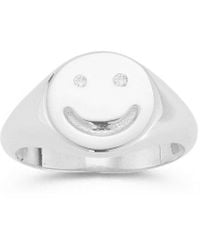 Sphera Milano - Silver Cz Smiley Face Signet Ring - Lyst