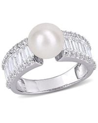 Rina Limor - Silver 2.44 Ct. Tw. White Sapphire 8-8.5mm Pearl Ring - Lyst