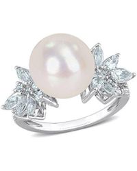 Rina Limor - Silver 1.30 Ct. Tw. Diamond & Aquamarine 11-12mm Pearl Flower Ring - Lyst