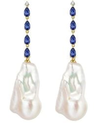 Nina Zhou Jewelry - 14K 2.45 Ct. Tw. Diamond & Sapphire & 16-17Mm Pearl Drop Earrings - Lyst