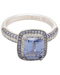 Suzy Levian - Silver Sapphire Halo Ring - Lyst