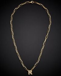 Italian Gold Over Silver - 18k Italian Gold Vermeil 0.15 Ct. Tw. Diamond Initial Paperclip Necklace - Lyst