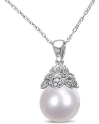 Pearls - 14k 0.06 Ct. Tw. Diamond 10.5-11mm Pearl Filigree Pendant Necklace - Lyst