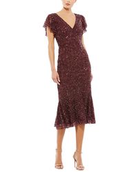 Mac Duggal - Sequined V Neck Flutter Cap Sleeve Trumpet Dress - Lyst