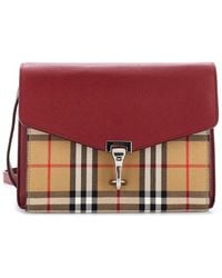 Burberry - Burgundy Leather & Vintage Check Canvas Small Macken Crossbody Small (Authentic Pre-Loved) - Lyst