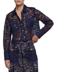 L'Agence - Roelle Lace Piping Cropped Button Down Shirt - Lyst