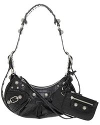 Balenciaga Le Cagole Xs Croc-embossed Leather Shoulder Bag - Black