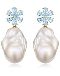 Kai Fine Jewelry - 14K 2.63 Ct. Tw. Diamond & Aquamarine & 16-17Mm Pearl Drop Earrings - Lyst