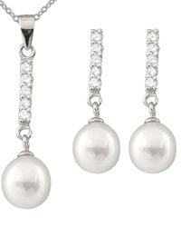 Splendid - Silver 7.5-8mm Freshwater Pearl & Cz Earrings & Necklace Set - Lyst