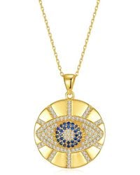 Genevive Jewelry - 14k Over Silver Cz Evil Eye Medallion Pendant Necklace - Lyst