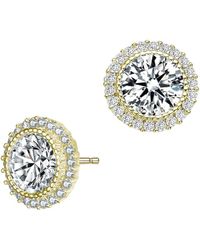 Genevive Jewelry - 14k Over Silver Cz Milgrain Halo Studs - Lyst