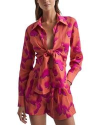 Reiss - Corrine Tie Front Floral Linen Shirt - Lyst