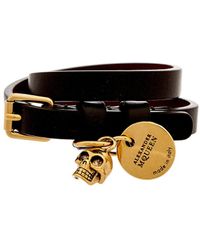 Alexander McQueen Skull Double Wrap Leather Bracelet - Black
