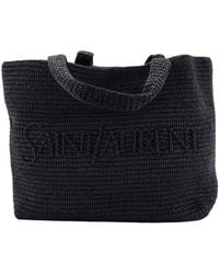 Saint Laurent - Logo Supple Tote Embroidered Raffia (Authentic Pre-Loved) - Lyst