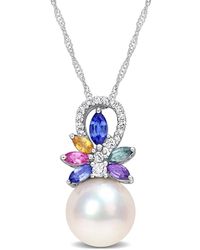 Rina Limor - 14k 0.92 Ct. Tw. Diamond & Sapphire 9.5-10mm Pearl Flower Pendant Necklace - Lyst