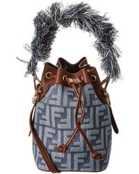 Fendi - Mon Tresor Mini Ff Denim & Leather Bucket Bag - Lyst