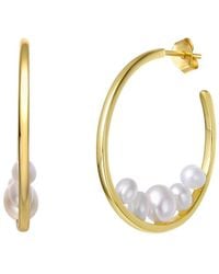 Genevive Jewelry - 14k Over Silver 3.5-4.5mm Pearl Hoops - Lyst