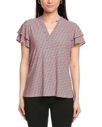 Jones New York - Printed Stand Collar Top - Lyst