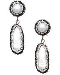Eye Candy LA - Frozen Pearl And Hematite Drop Pendant Pushback Earrings - Lyst