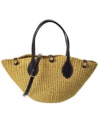 Celine - Triomphe Beads Small Sisal & Leather Basket Tote - Lyst