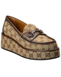 Gucci - Gg Canvas & Leather Platform Loafer - Lyst