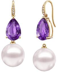 Kai Fine Jewelry - 14K 5.45 Ct. Tw. Diamond & Amethyst & 12-13Mm Pearl Drop Earrings - Lyst