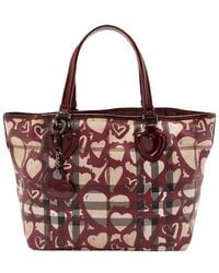 Burberry - Beige Leather Nova Check Painted Hearts Tote (authentic Pre-loved) - Lyst