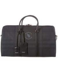 Burberry Logo Graphic London Check And Leather Holdall Duffel Bag - Multicolour