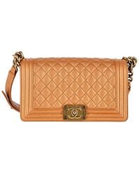 CHANEL - Brown Quilted Lambskin Leather Medium Boy Flap Bag (authentic Pre- Loved) - Lyst