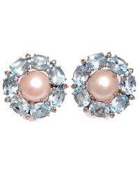 Arthur Marder Fine Jewelry - Silver 0.15 Ct. Tw. Diamond, Blue Topaz, & 12mm Pearl Earrings - Lyst