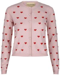 Valentino - Heart Print Virgin Wool Cardigan - Lyst