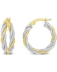 Italian Gold - 10k Italian Two-tone Twisted Hoops - Lyst