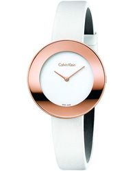 Calvin Klein Leather Full Moon Quartz Black Dial Watch | Lyst