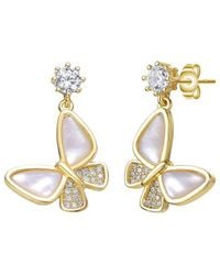 Genevive Jewelry - 14k Over Silver 5-7mm Pearl Cz Butterfly Drop Earrings - Lyst