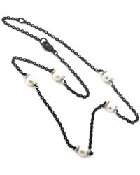 Pearls - Silver & Steel 0.09 Ct. Tw. Diamond 8.15mm Pearl Pendant Necklace - Lyst