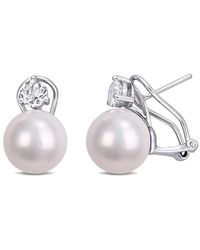 Pearls - Silver 1.18 Ct. Tw. White Topaz & 11-12mm Freshwater Pearl Earrings - Lyst